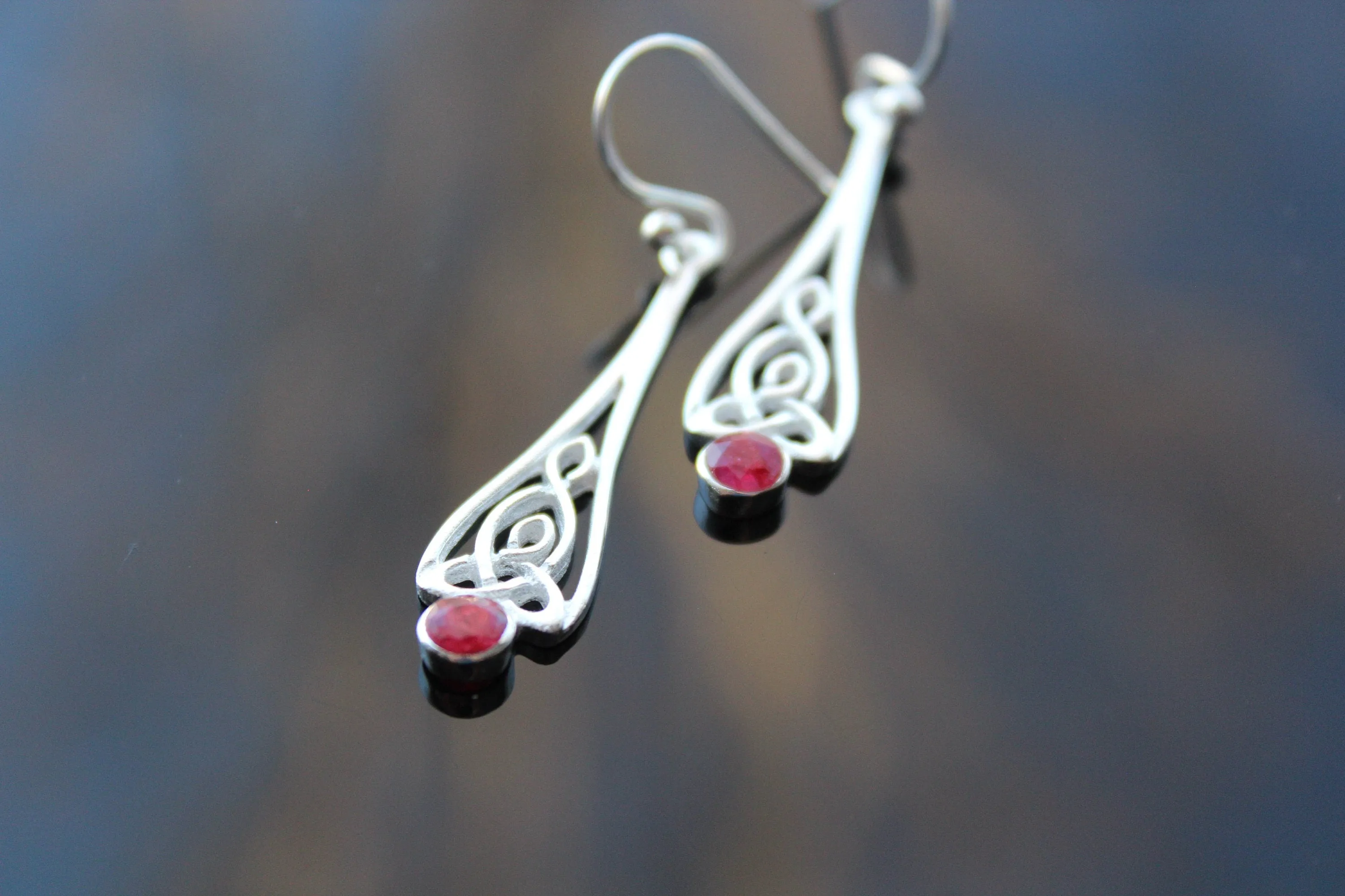 Handmade Armenian sterling silver natural ruby stone earrings