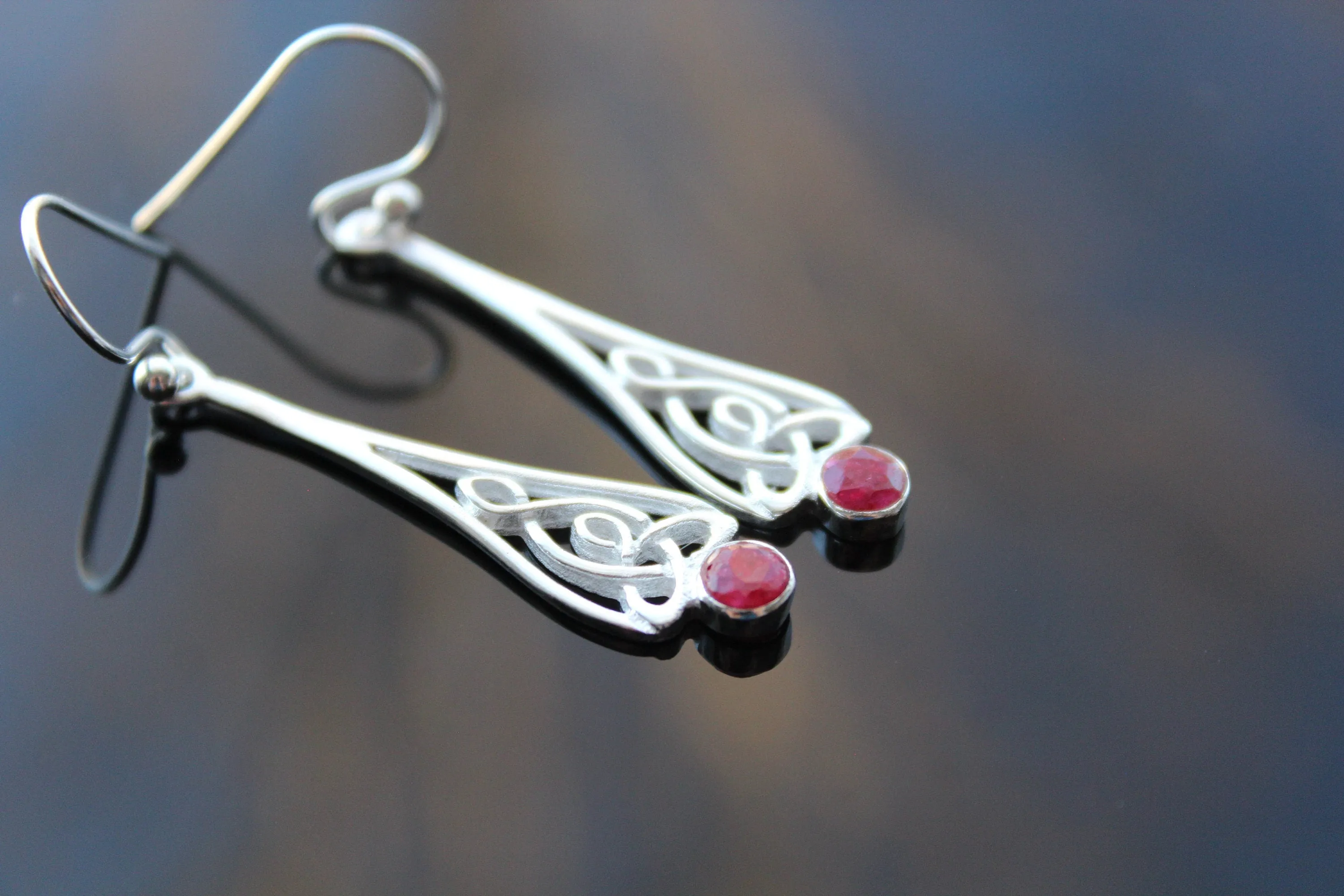 Handmade Armenian sterling silver natural ruby stone earrings