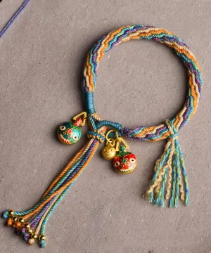 Handmade Blue Hand Woven Gold Swallowing Beast Tassel Charm Bracelet GH1024