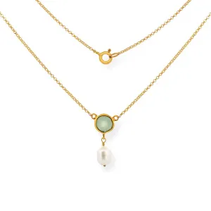 Handmade Short Gold Plated Silver Chain Necklace With Chalcedony & Pearl