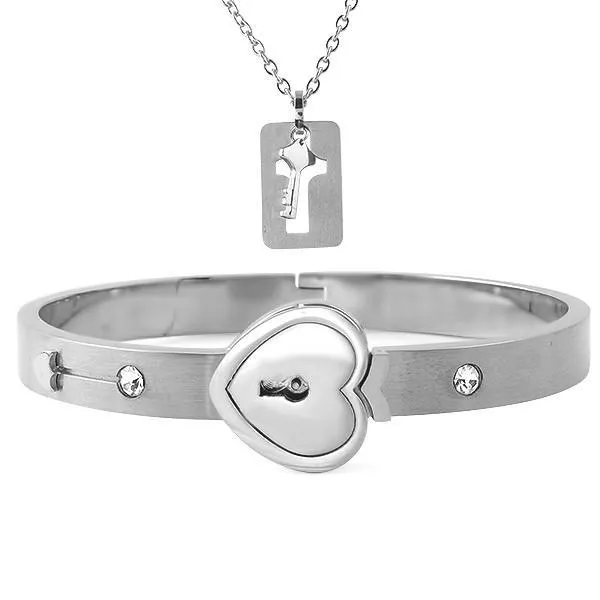 Heart Lock Bangle with Pendant Key Set