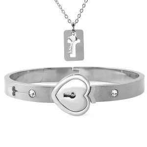 Heart Lock Bangle with Pendant Key Set