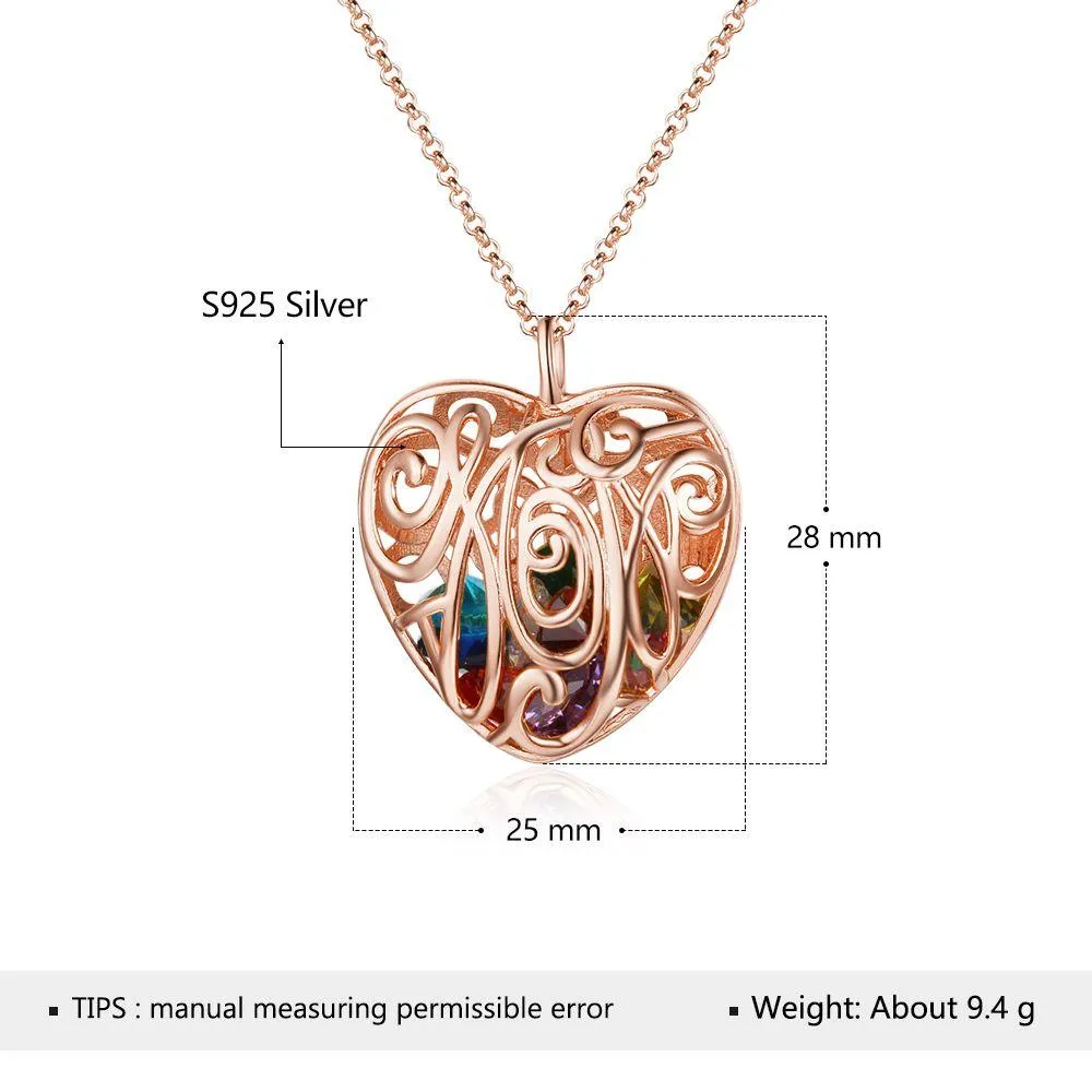 Hollow Pattern With Birthstone Personalized Rose Gold Color Pendant Necklace Jewelry