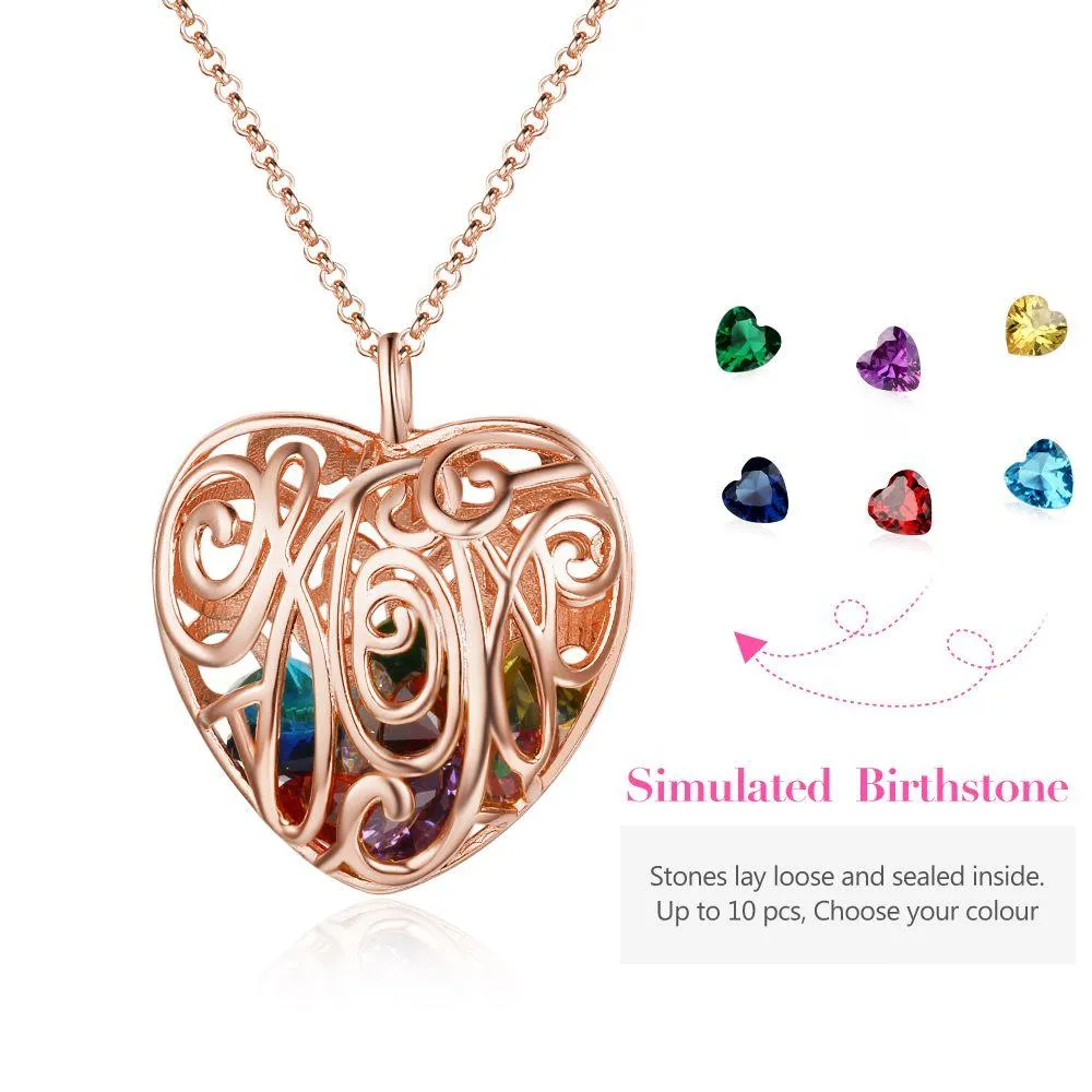 Hollow Pattern With Birthstone Personalized Rose Gold Color Pendant Necklace Jewelry