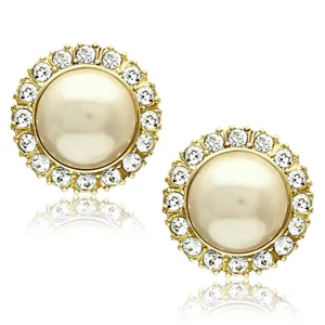 IP Gold(Ion Plating) Stainless Steel Earrings with Synthetic Pearl in Citrine Yellow for Women Citrine Yellow Stone Color Style TK1381