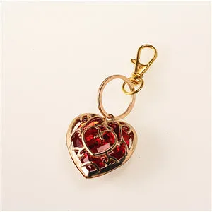 Japanese Anime The Legend of Zelda Figure necklace Red Heart Crystal Gold Keyring Hanging Buckle Keyfob necklace Cartoon Pendant