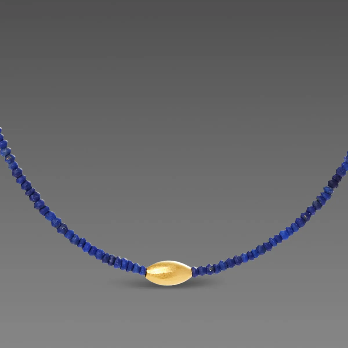 Lapis Necklace with Gold Rice Bead