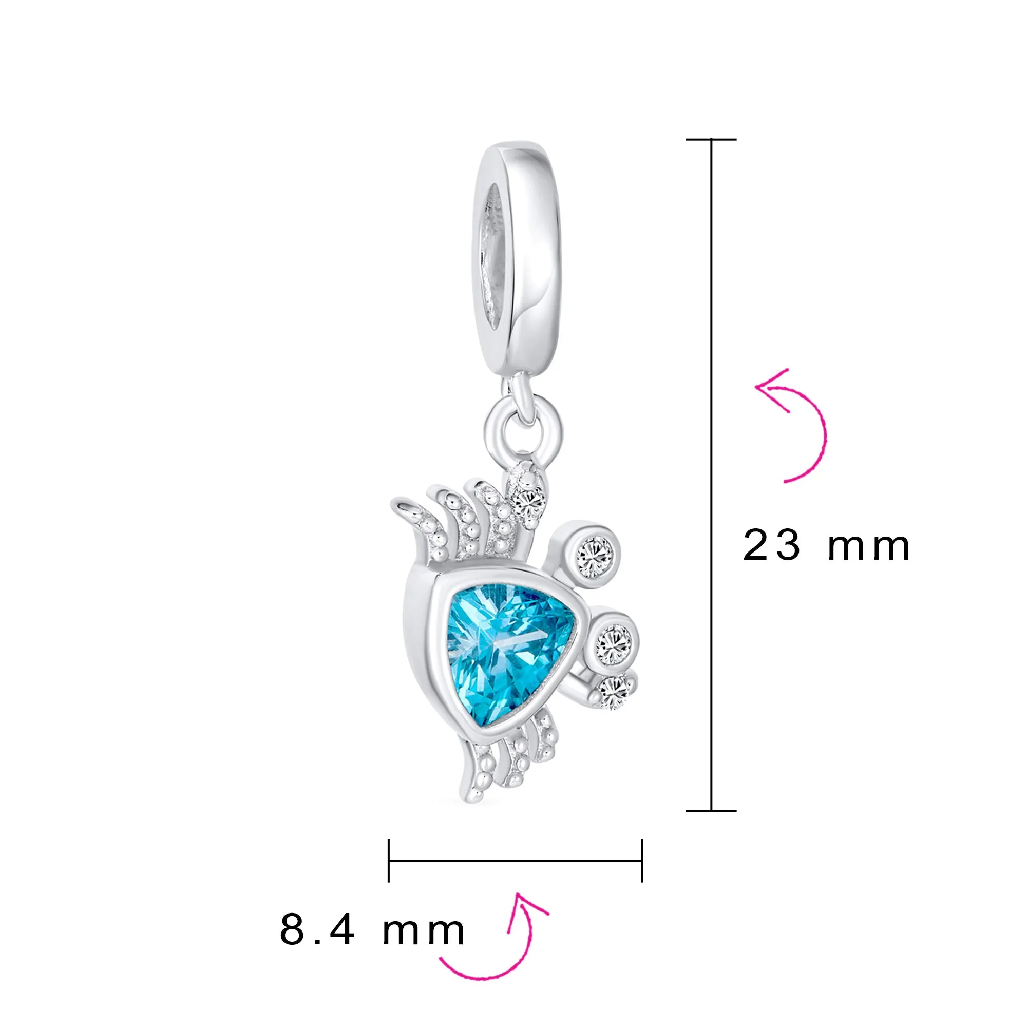 London Blue CZ Nautical Charm Bead Sterling Silver for European Bracelet