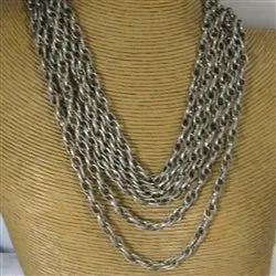 Long Multi Strand Silver Link Chain Necklace