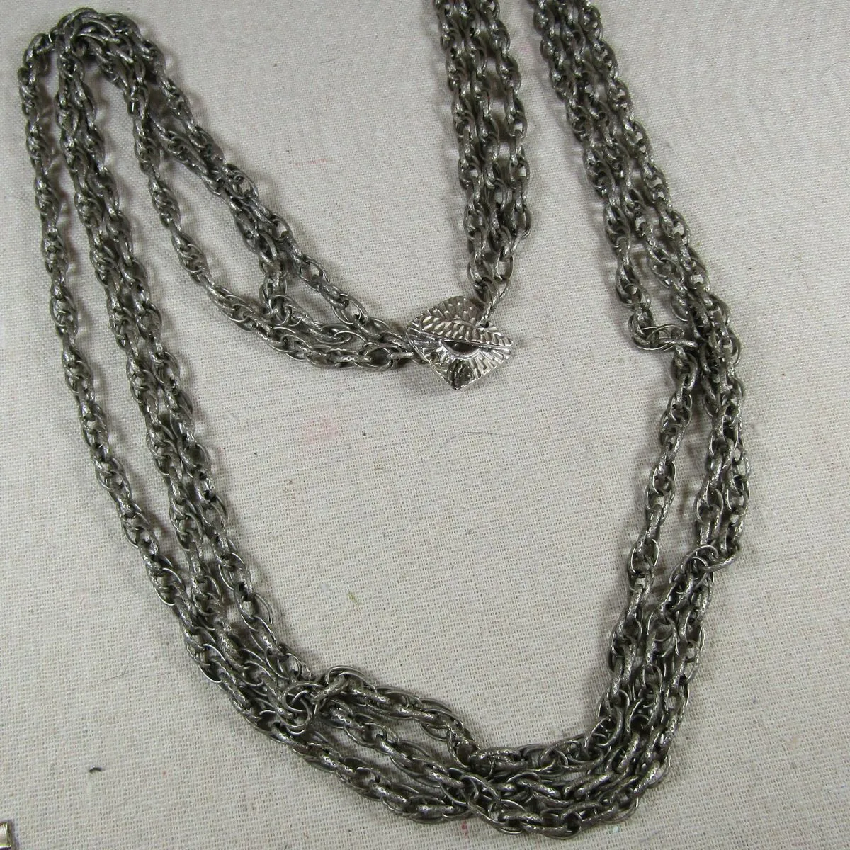 Long Multi Strand Silver Link Chain Necklace