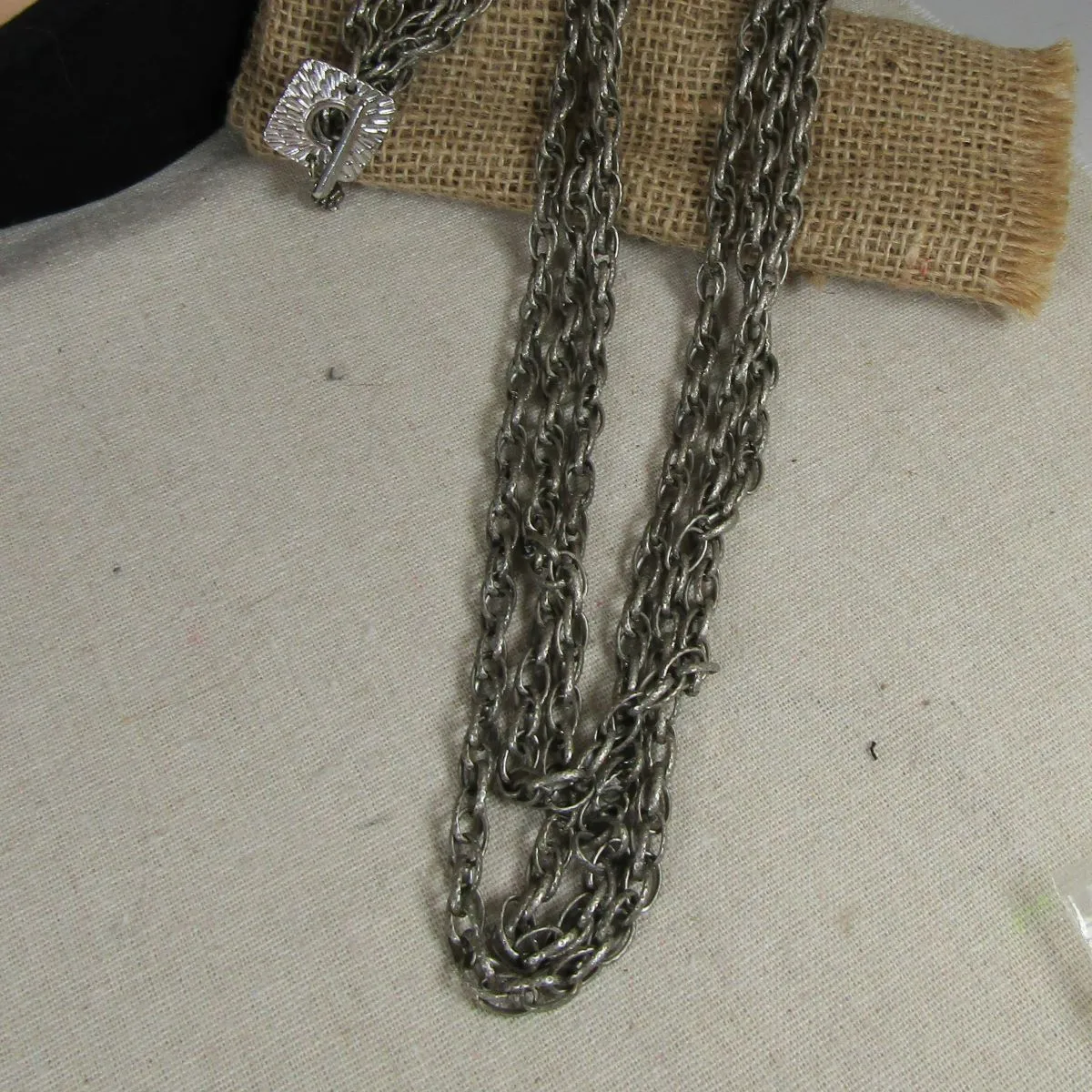 Long Multi Strand Silver Link Chain Necklace