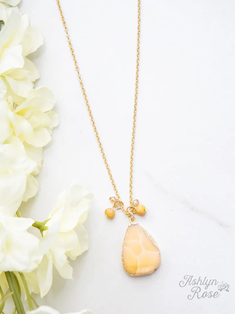 Makes you Stand out Stone Pendant Necklace, Mustard