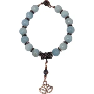 March Birthstone Bracelet - Aquamarine Gemstones with Copper Lotus Flower Charm