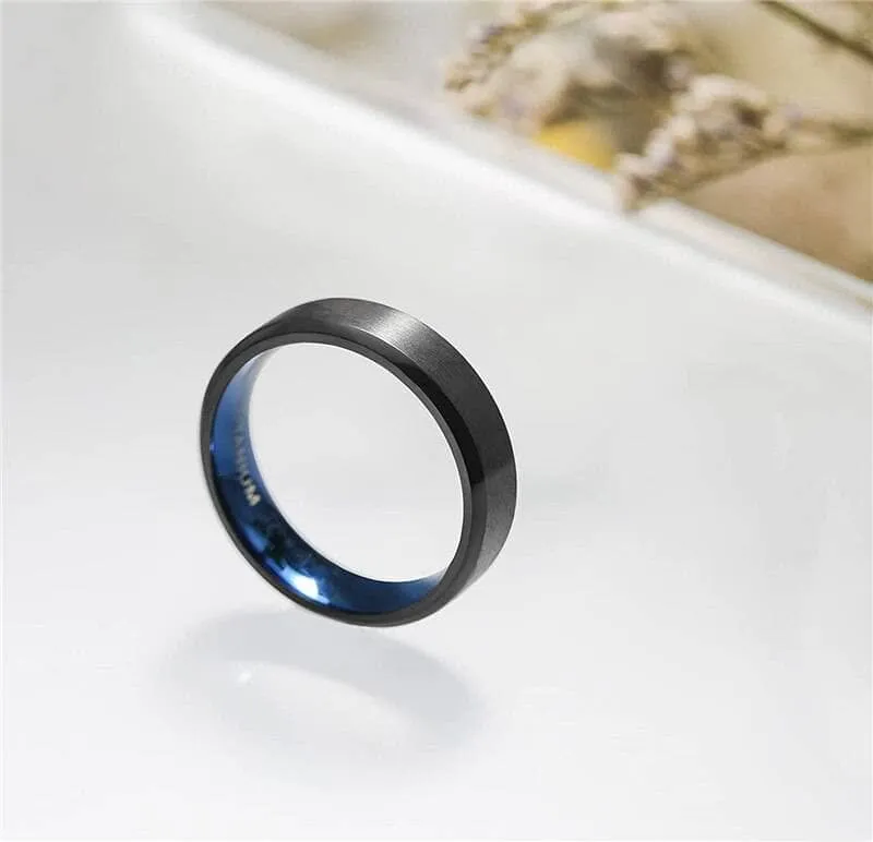 Men's 6mm Brushed Black & Blue Titanium Wedding Band