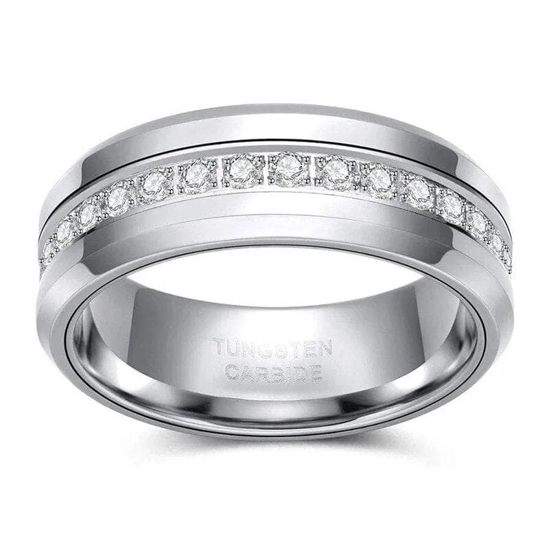 Men's Tungsten Wedding Band with Eternity Created Diamond Inlay