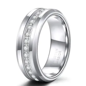 Men's Tungsten Wedding Band with Eternity Created Diamond Inlay