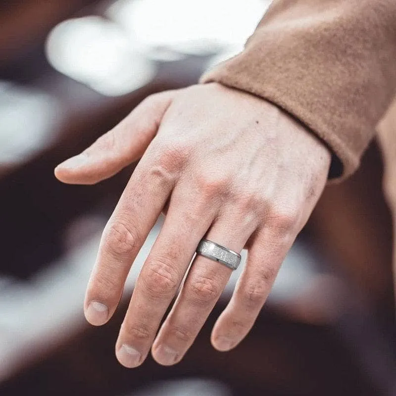 Men's Tungsten Wedding Band with Meteorite Inlay