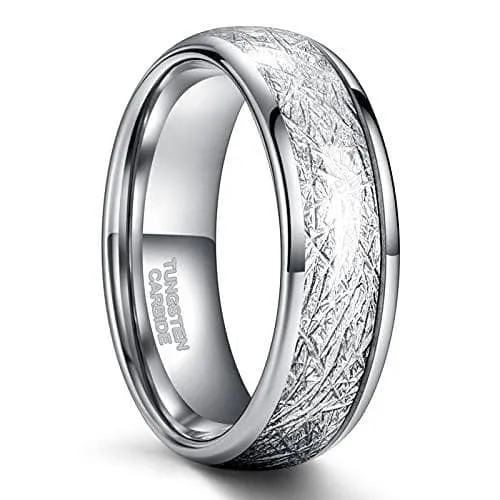 Men's Tungsten Wedding Band with Meteorite Inlay