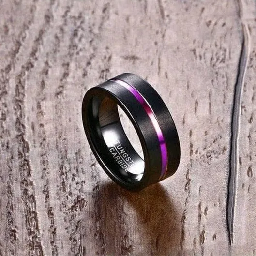 Men's Tungsten Wedding Band with Rainbow Line