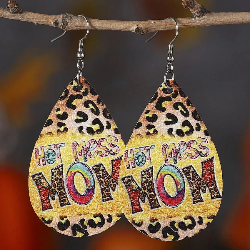 Mom Leather Teardrop Earrings