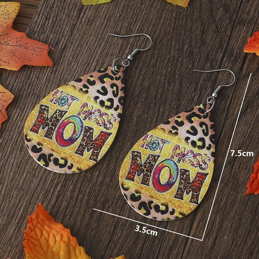 Mom Leather Teardrop Earrings