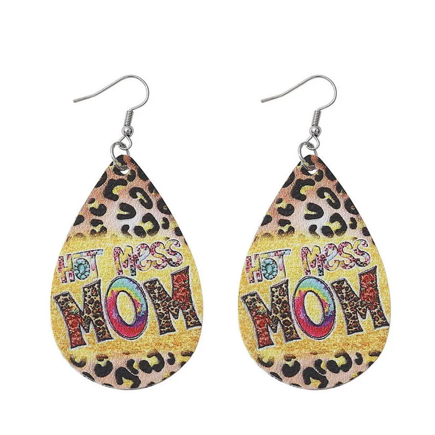 Mom Leather Teardrop Earrings