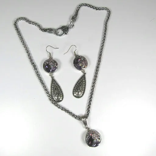 Multi-stone Purple Crystal & Rhinestone Pendant Necklace & Earrings