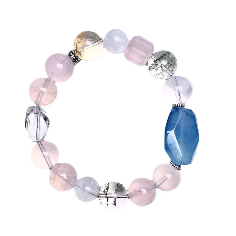 Natural Crystal Aquamarine&Pink Crystal Bracelets!!Super unique!!