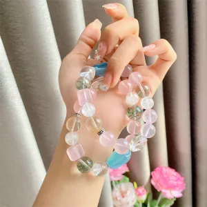 Natural Crystal Aquamarine&Pink Crystal Bracelets!!Super unique!!