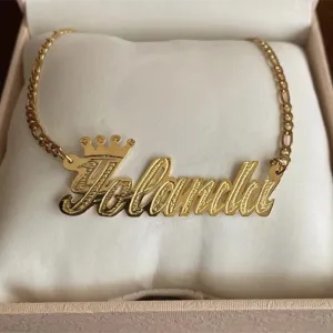 nowadaysfashion Personalize Custom Name Crown Necklace  Nameplate Pendant Necklace Made Any Name