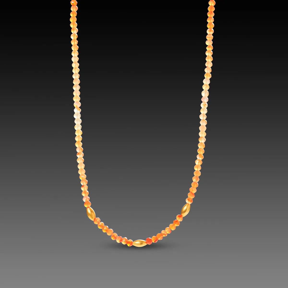 Ombre Carnelian Necklace with Gold Rice Beads