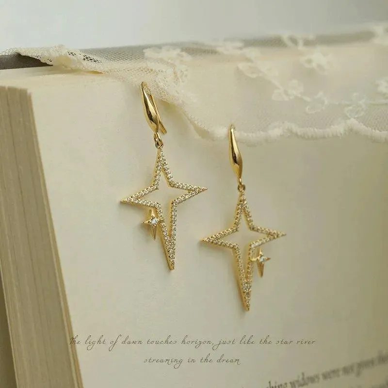 Open Star Drop Earrings Gold Plated