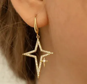 Open Star Drop Earrings Gold Plated