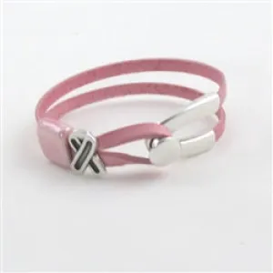 Pale Pink Wishbone Design Awareness Leather Bracelet Unisex