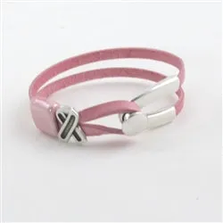 Pale Pink Wishbone Design Awareness Leather Bracelet Unisex