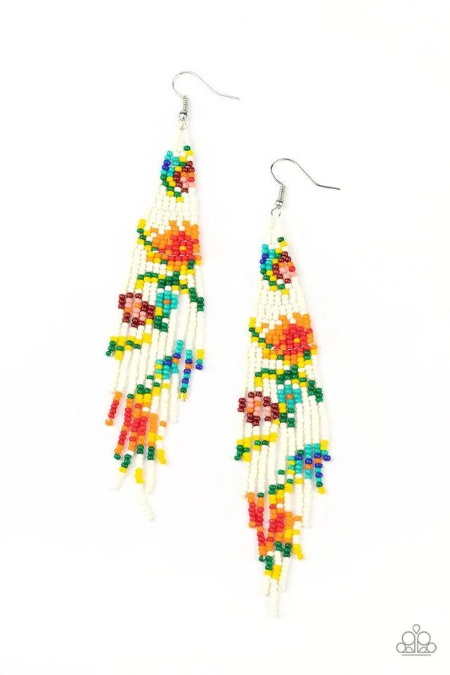 Paparazzi Earring ~ Beaded Gardens - White