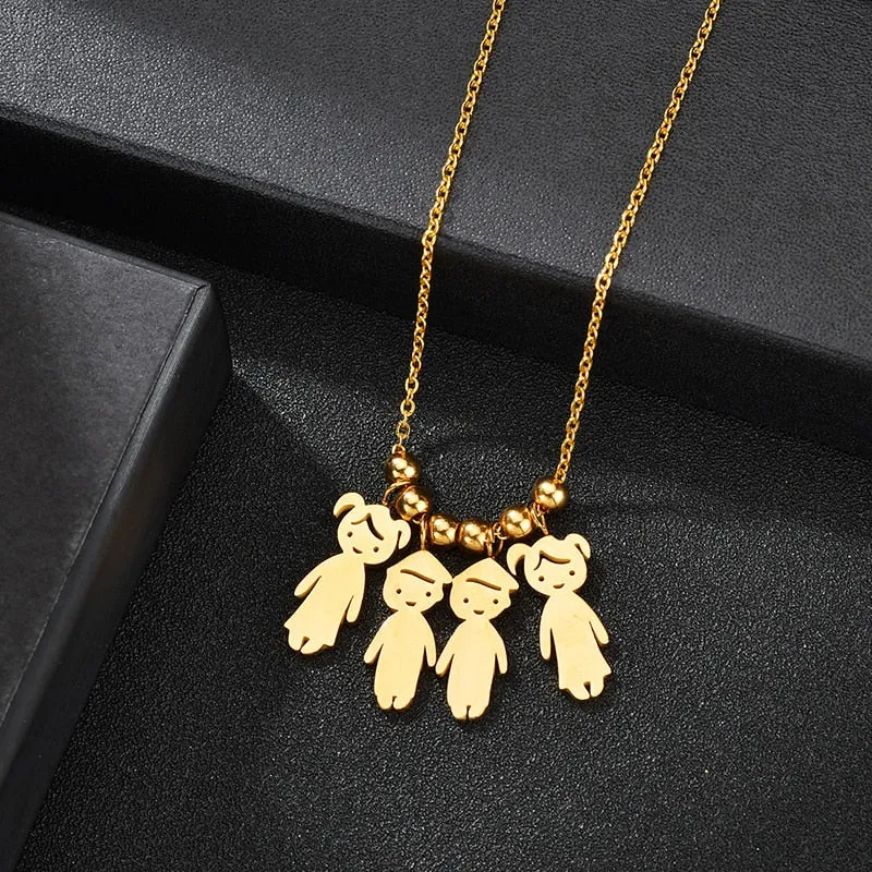 Personalized Boy Girl Kids Pendant Necklace Women Child Engraved Name Date Family Jewelry