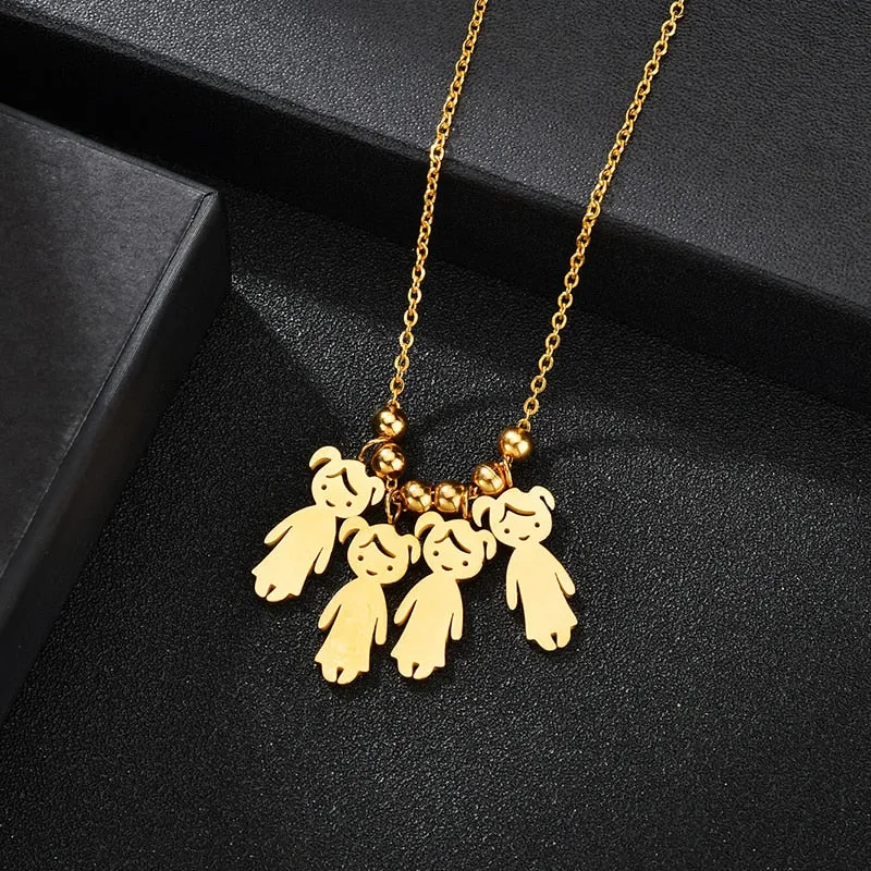 Personalized Boy Girl Kids Pendant Necklace Women Child Engraved Name Date Family Jewelry