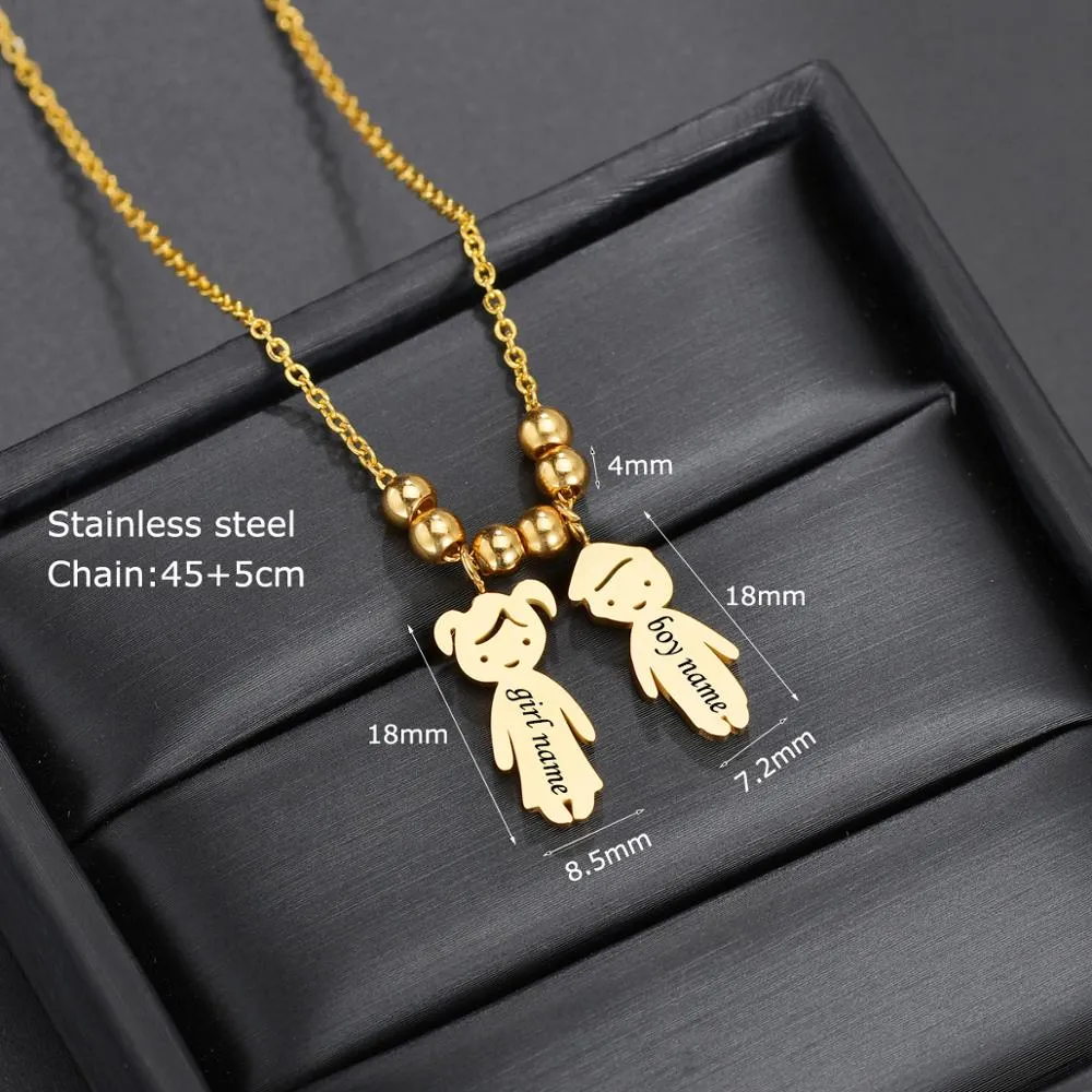 Personalized Boy Girl Kids Pendant Necklace Women Child Engraved Name Date Family Jewelry