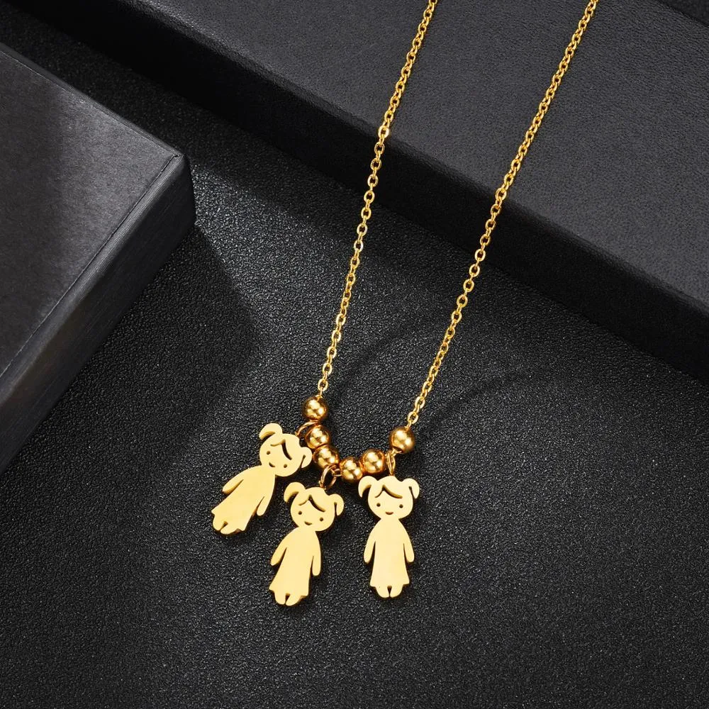 Personalized Boy Girl Kids Pendant Necklace Women Child Engraved Name Date Family Jewelry