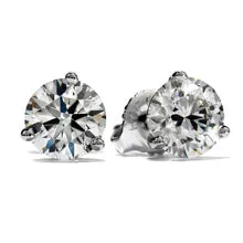 PLATINUM 2 ROUND BRILLIANT DIAMONDS=2.18CT I/SI1  AGS IR INSCR GIA HOF 3 PRONG STUD EARRINGS