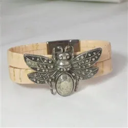 Portuguese Cork Cuff Bracelet with Silver Beetle Accent