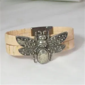 Portuguese Cork Cuff Bracelet with Silver Beetle Accent