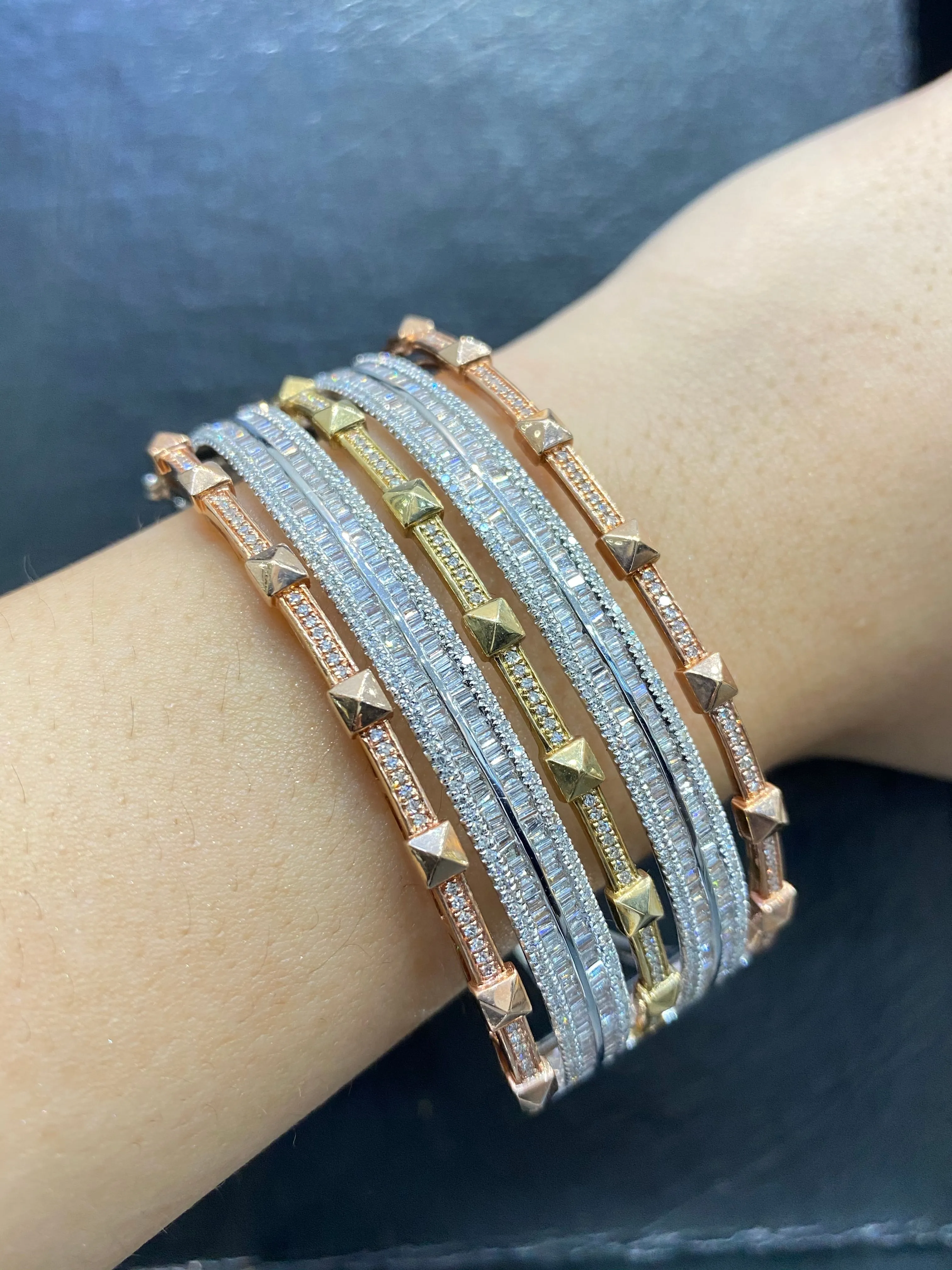 PREORDER | Multi-Tone Baguette Paved Statement Diamond Bracelet Bangle 14kt