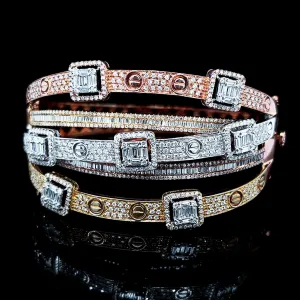 PREORDER | Multi-Tone Crossover Nail Paved Diamond Bangle 14kt