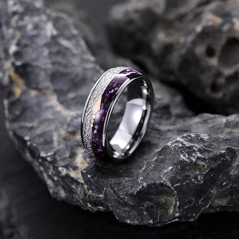 Purple Agate Meteorites Men's Tungsten Wedding Band