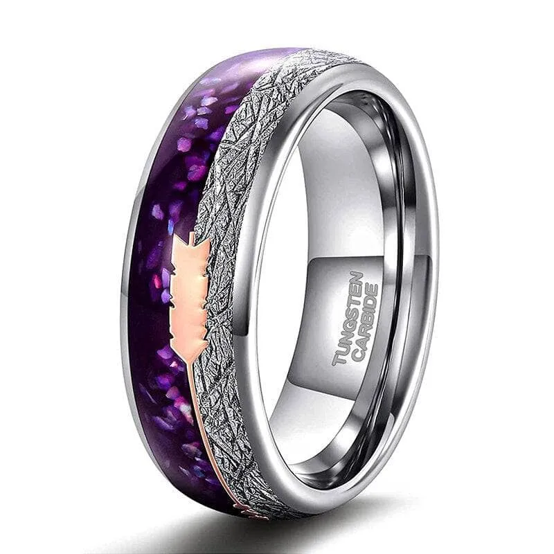 Purple Agate Meteorites Men's Tungsten Wedding Band