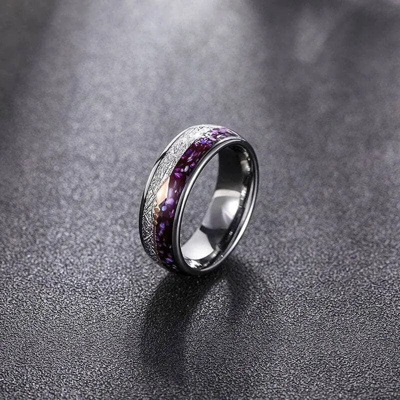 Purple Agate Meteorites Men's Tungsten Wedding Band