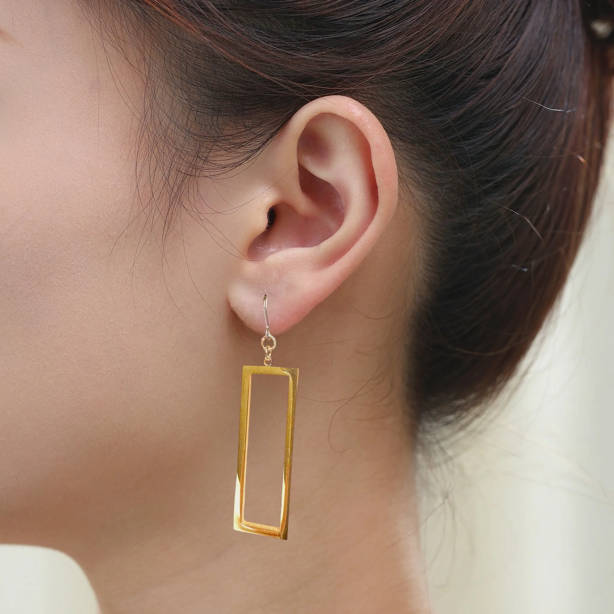 Rectangle mirrored gold earrings