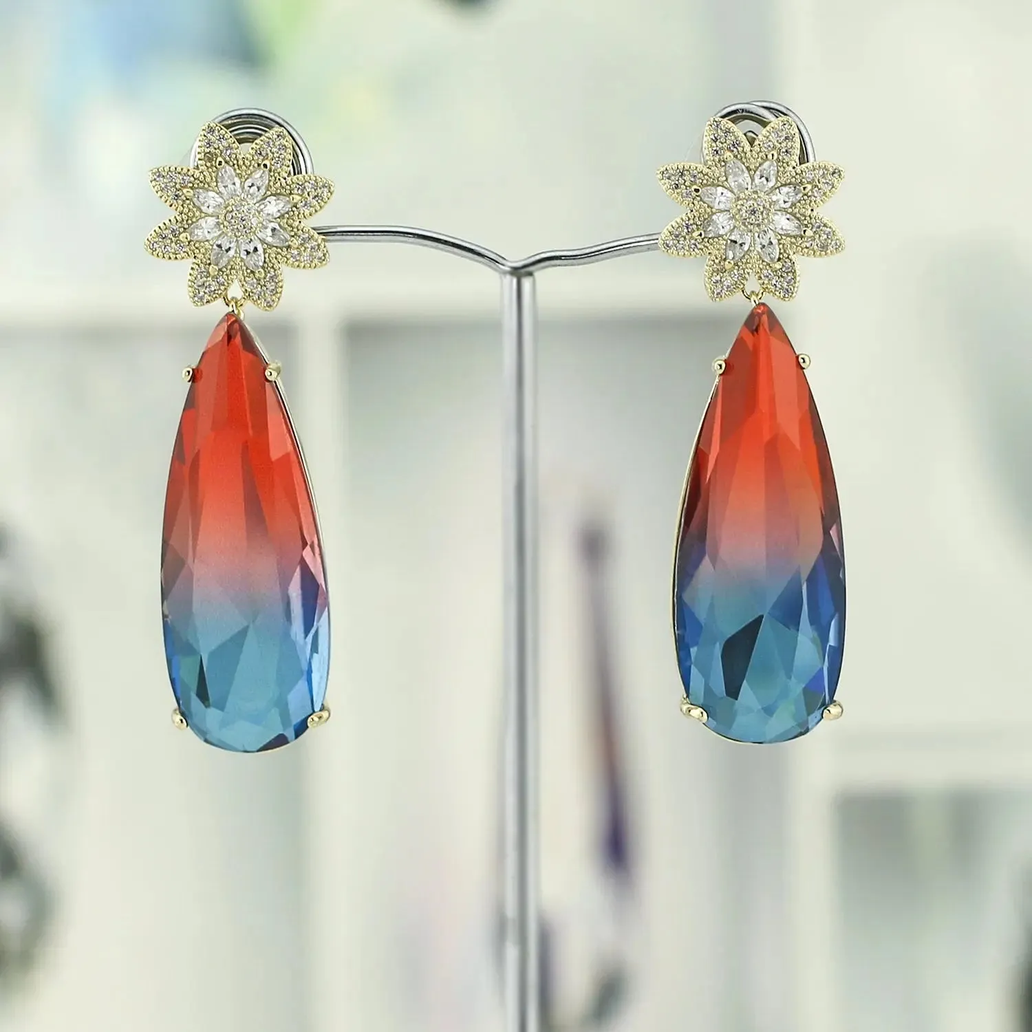 Red Mixed with Blue Dangle earrings from Top Designer